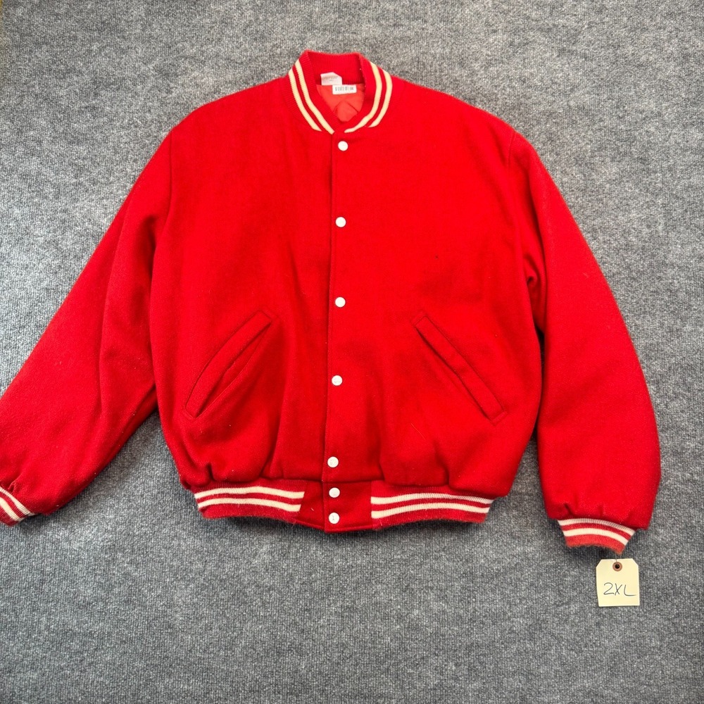 Vintage 80s Birdie Richard A Leslie Red Wool Varsity Jacket XL Sony Pictures